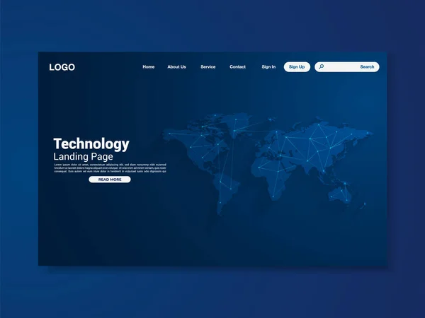 World Map Network Technology Landing Page World Map Interface Διάνυσμα — Διανυσματικό Αρχείο