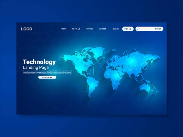 Mundo Mapa Tecnologia Rede Landing Page Com Mapa Mundo Interface —  Vetores de Stock