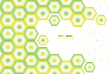 Beyaz arka planda sarı ve yeşil altıgen gradyanı olan soyut modern geometrik şablon. Metin için kopyalama alanı olan element tasarımı. Vektör İllüstrasyonu.