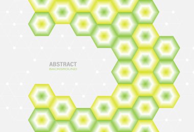Gri arka planda sarı ve yeşil altıgen gradyanı olan soyut modern geometrik şablon. Metin için kopyalama alanı olan element tasarımı. Vektör İllüstrasyonu.