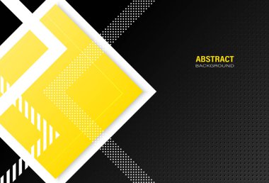 Kare şekilli, soyut, sarı geometrik şablon ve koyu doku arka planı için noktalar. Metin için kopyalama alanı olan tasarım. Vektör İllüstrasyonu.