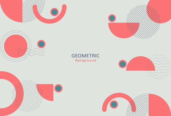 Kırmızı daire şekilli soyut geometrik şablon, pastel arka planda çizgiler ve noktalar. Metin için kopyalama alanı olan tasarım. Vektör İllüstrasyonu.