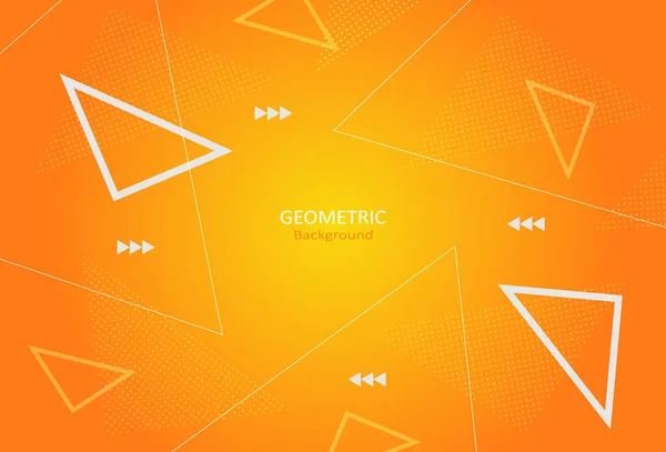 オレンジ色のグラデーションの背景に三角形の形をした鮮やかな幾何学的テンプレート 線とドットのパターンを持つ要素デザイン テキストのスペースをコピーします ベクターイラスト — ストックベクタ