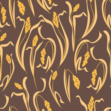 Gri-kahverengi arka planda yaprakları olan altın buğday desenli süslemesiz altın kulaklar.