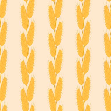 Orange seamless pattern of wheat ears arranged in braids on a pastel orange background