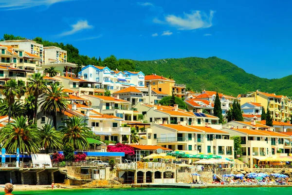 Pitoresca Cidade Herceg Novi Encosta Montanha Costa Baía Kotor Montenegro — Fotografia de Stock