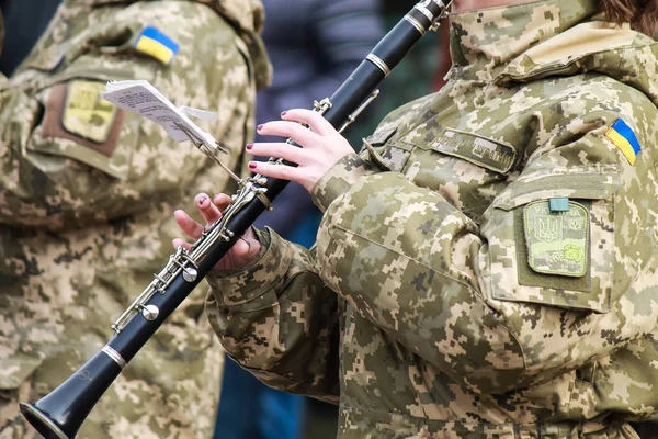 Flute Played Musician Military Orchestra Ukrainian Army Flutist Armed Forces — Stock Photo, Image