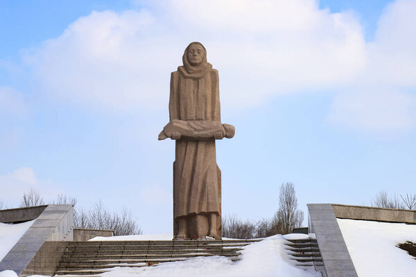 Dnepropetrovsk, Ukraine. 23 03 2018  Memorial to the victims of the Holodomor, a barefoot woman holds in her arms the dead child. Monument  in the  city Dnepr, Dnipropetrovsk, Dnipro  