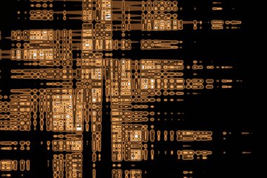 Siyah arka plan, sarı öğeler tasarımını soyut geometrik kahverengi ve turuncu desenine