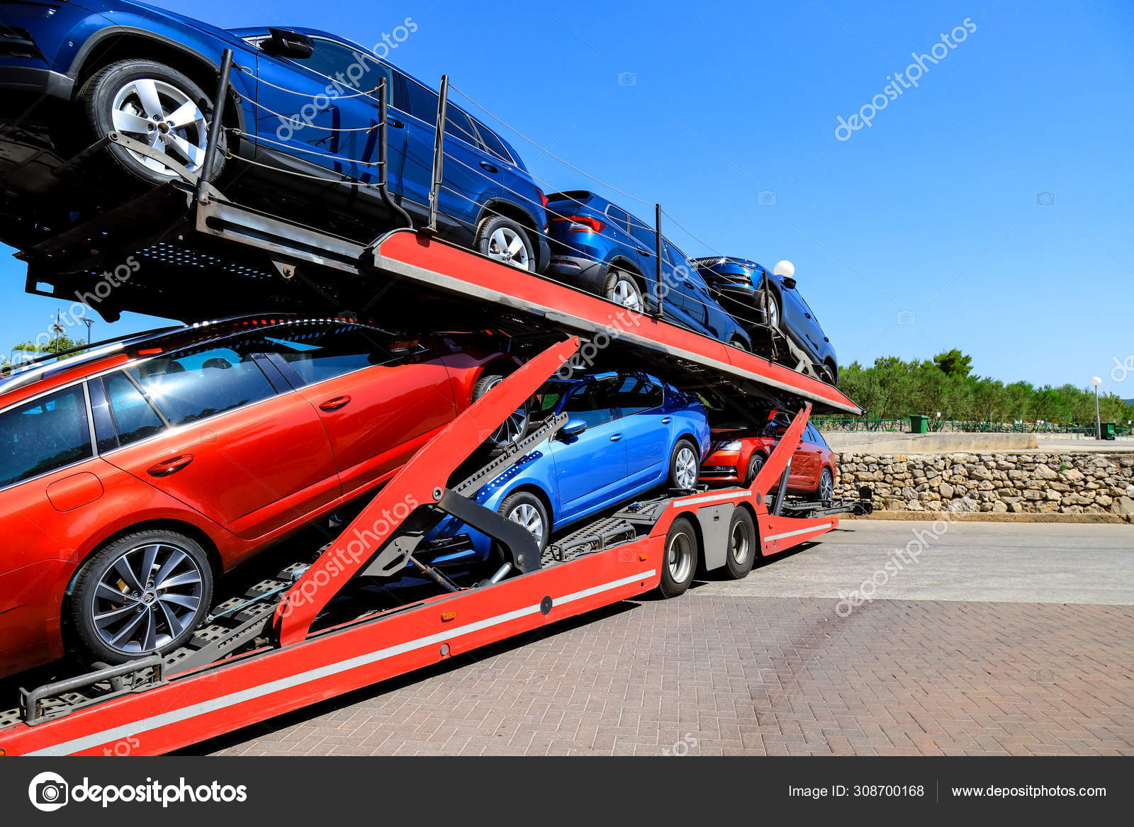 Auto Transporter Carries New Cars Of Blue, Red Colors From, 60% OFF