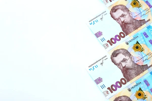 Ucraino Grivna Nuove Banconote 1000 Grivne Sfondo Bianco Posizione Diagonale — Foto Stock