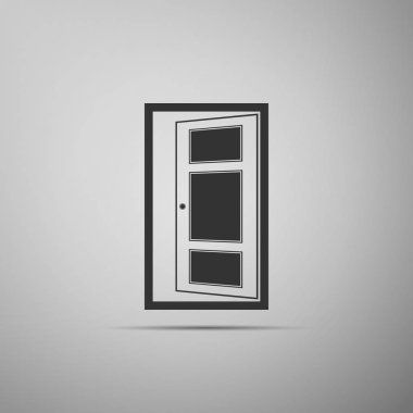 Açık kapı simgesi gri arka plan üzerinde izole. Düz tasarım. Vektör çizim