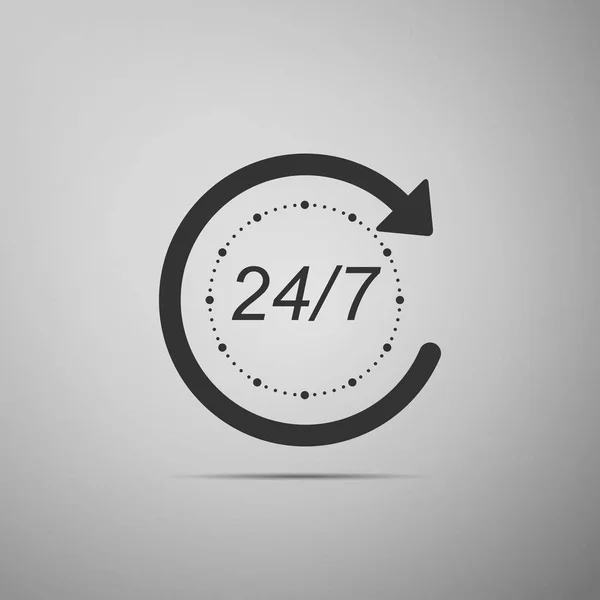 Open 24 hours a day and 7 days a week icon isolated on grey background. All day cyclic icon. Flat design. Vector Illustration — Stock Vector