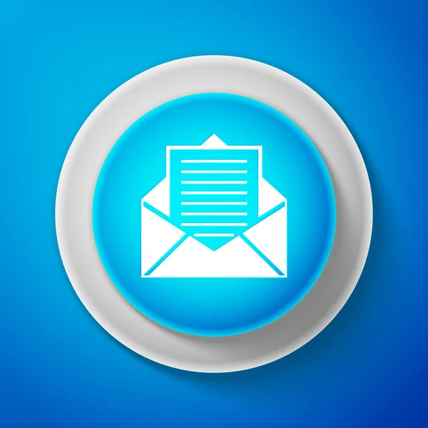 White poczty i wiadomości e-mail ikona na białym tle na niebieskim tle. E-mail symbol koperty. Subskrypcja wiadomości e-mail wiadomość. Koło niebieski przycisk z Biała linia. Ilustracja wektorowa — Wektor stockowy