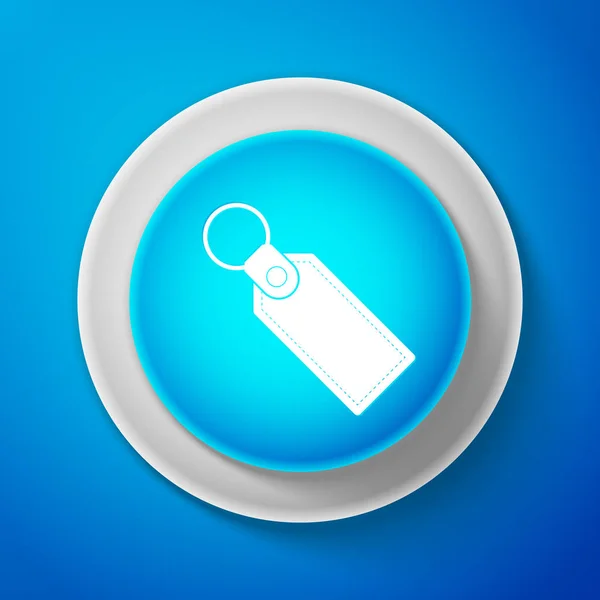 Llavero rectangular blanco con anillo para icono de la llave aislado sobre fondo azul. Botón azul círculo con línea blanca. Ilustración vectorial — Vector de stock