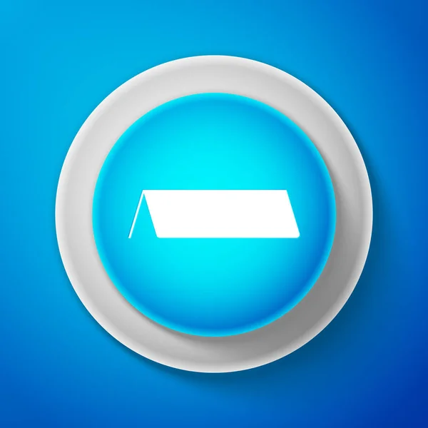 Icono de la tarjeta de la mesa de papel blanco en blanco aislado sobre fondo azul. Icono de tarjeta de tienda. Botón azul círculo con línea blanca. Ilustración vectorial — Vector de stock