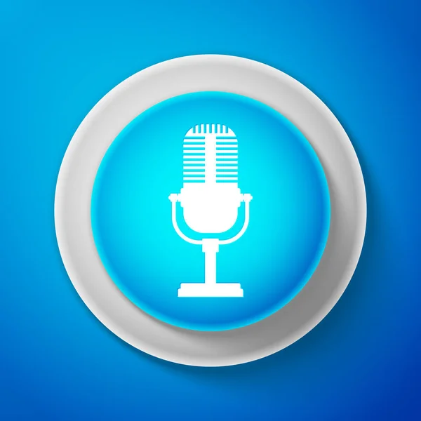 Icône Microphone blanc isolé sur fond bleu. Cercle bouton bleu avec ligne blanche. Illustration vectorielle — Image vectorielle