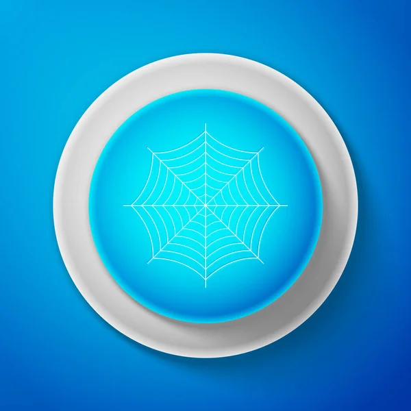 Белый паук Паутина иконка изолирована на синем фоне. Вывеска Cobweb. Круговая синяя кнопка с белой линией. Векторная миграция — стоковый вектор