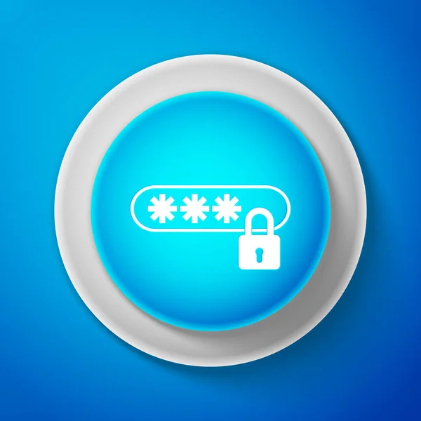 Icono de protección White Password aislado sobre fondo azul. Botón azul círculo con línea blanca. Ilustración vectorial — Archivo Imágenes Vectoriales