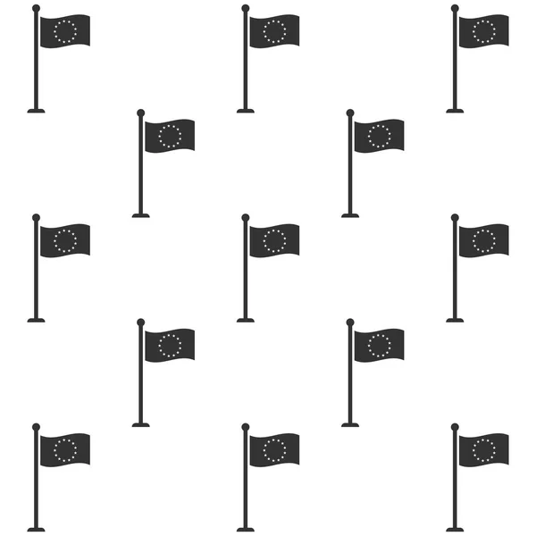 Bandiera dell'Unione europea icona modello senza cuciture su sfondo bianco. Simbolo del cerchio UE. Sventolando bandiera UE su un palo metallico. Design piatto. Illustrazione vettoriale — Vettoriale Stock