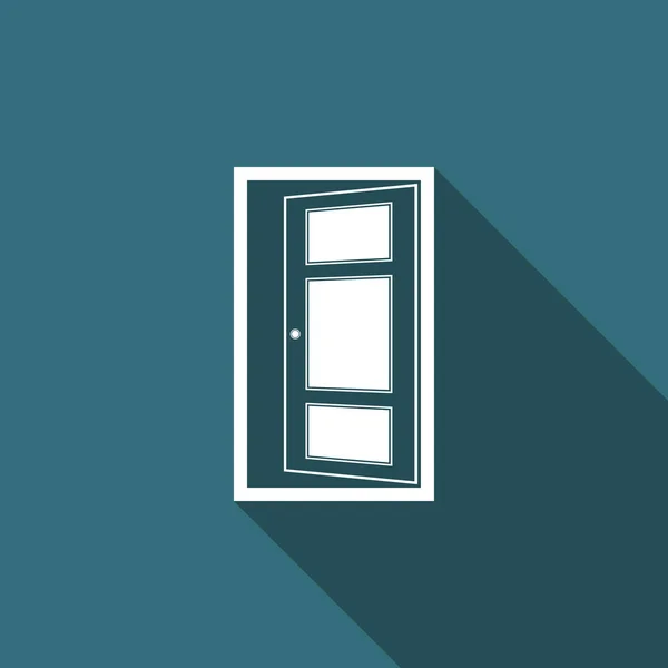Nyitott ajtó ikon elszigetelt és hosszú árnyéka. Lapos kivitel. Vektoros illusztráció — Stock Vector