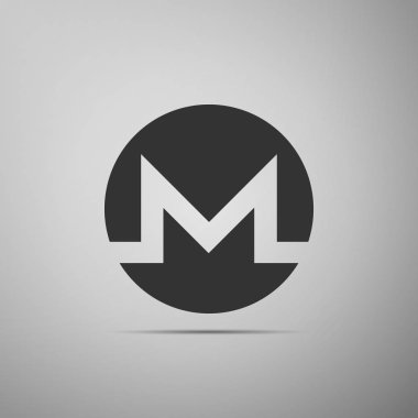 Cryptocurrency sikke üzerinde gri arka plan izole Monero Xmr simgesi. Fiziksel bit sikke. Dijital para. Altcoin sembolü. Blockchain dayalı güvenli kripto para birimi. Düz tasarım. Vektör çizim