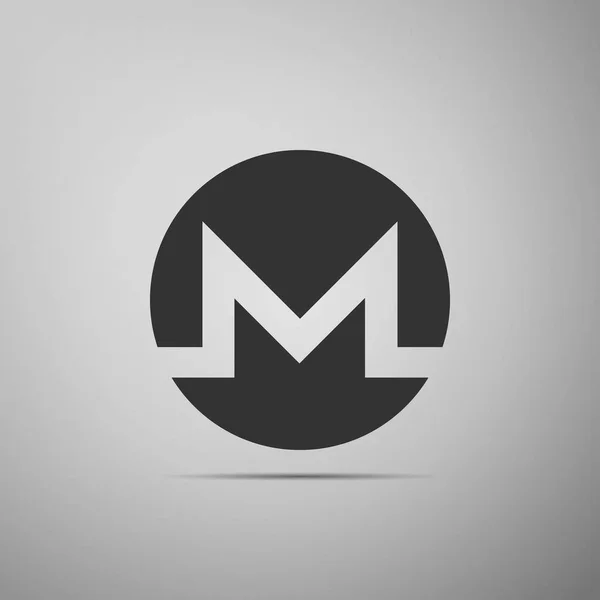 Иконка Monero XMR в криптовалюте изолирована на сером фоне. Физическая монета. Цифровая валюта Символ Altcoin. Безопасная криптовалюта на основе блокчейна. Плоский дизайн. Векторная миграция — стоковый вектор