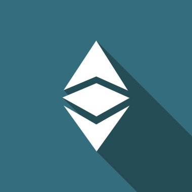 Cryptocurrency para ile uzun gölge izole Ethereum klasik vb simgesi. Fiziksel bit sikke. Dijital para. Altcoin sembolü. Blockchain güvenli cryptocurrency dayalı. Düz tasarım. Vektör çizim