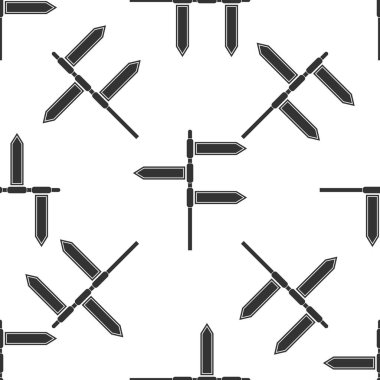 Yol trafik işaret. Beyaz arka plan üzerinde tabelasını simgesi seamless modeli. İşaretçi simgesi. Metin için yer ile boş tahta. Sokak bilgi işareti. Yön işareti. Düz tasarım. Vektör çizim