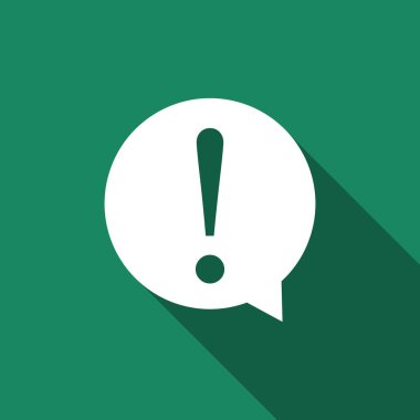 Ünlem işareti ile uzun gölge izole daire simgesi. Tehlike uyarı sembolü. Düz tasarım. Vektör çizim