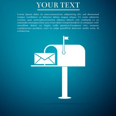 Üzerinde mavi arka plan izole zarf simgesi açık posta kutusu. Düz tasarım. Vektör çizim