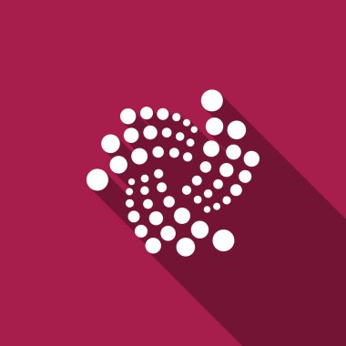 Cryptocurrency para ile uzun gölge izole Iota Miota simgesi. Fiziksel bit sikke. Dijital para. Altcoin sembolü. Blockchain dayalı güvenli kripto para birimi. Düz tasarım. Vektör çizim