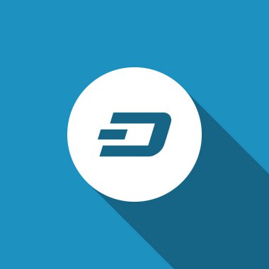 Cryptocurrency para ile uzun gölge izole Dash simgesi. Fiziksel bit sikke. Dijital para. Altcoin sembolü. Blockchain dayalı güvenli kripto para birimi. Düz tasarım. Vektör çizim