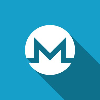 Cryptocurrency para ile uzun gölge izole Monero Xmr simgesi. Fiziksel bit sikke. Dijital para. Altcoin sembolü. Blockchain dayalı güvenli kripto para birimi. Düz tasarım. Vektör çizim