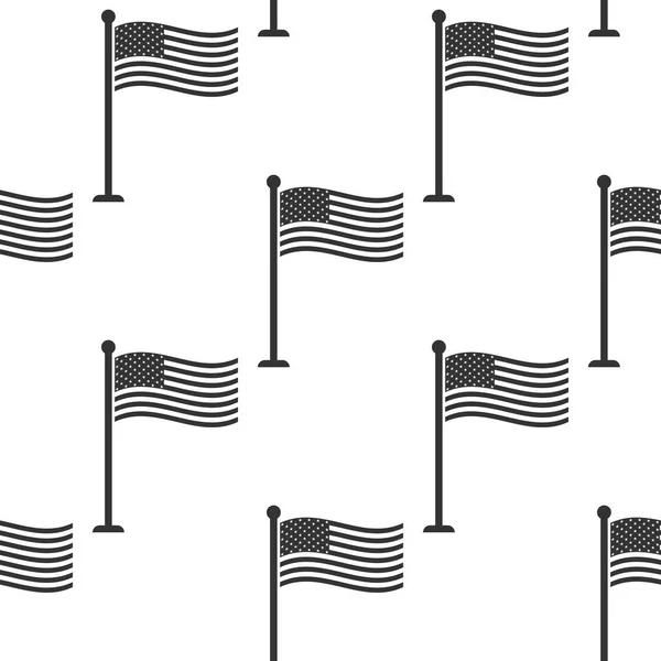 Bandera nacional de EE.UU. en el icono del asta de la bandera patrón sin costuras sobre fondo blanco. Signo de bandera americana. Diseño plano. Ilustración vectorial — Archivo Imágenes Vectoriales