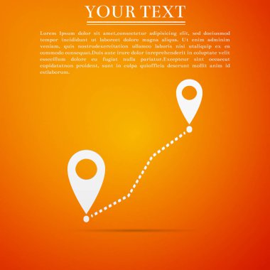 Rota konumu simgesi turuncu zemin üzerine izole. İşaretçi işaret göster. Yol veya yol kavramı. GPS navigator. Düz tasarım. Vektör çizim