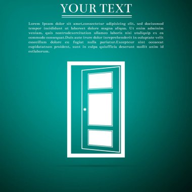 Açık kapı simgesi üzerinde yeşil arka plan izole. Düz tasarım. Vektör çizim