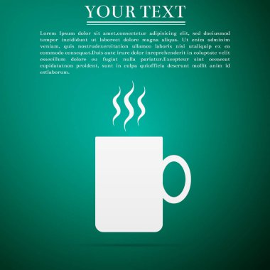 Kahve fincanı düz simgesi üzerinde yeşil arka plan izole. Çay bardağı. Sıcak bir içecek kahve. Düz tasarım. Vektör çizim