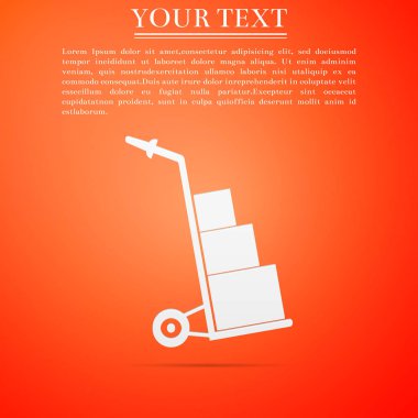 Turuncu zemin üzerine izole el kamyon ve kutuları simgesi. Dolly sembolü. Düz tasarım. Vektör çizim