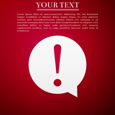 Daire simgesi üzerinde kırmızı arka plan izole ünlem işareti. Tehlike uyarı sembolü. Düz tasarım. Vektör çizim