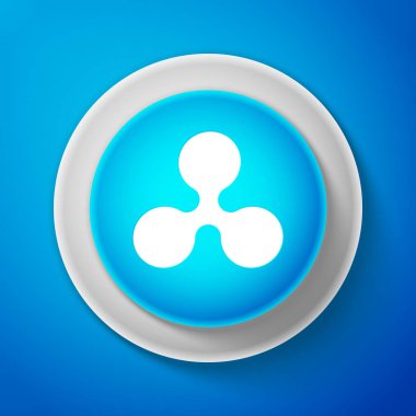 Beyaz Cryptocurrency sikke üzerinde mavi arka plan izole dalgalanma Xrp simgesi. Dijital para. Altcoin sembolü. Blockchain dayalı güvenli kripto para birimi. Daire mavi düğme. Vektör çizim