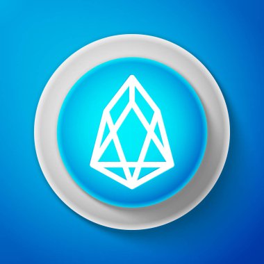 Beyaz Cryptocurrency sikke üzerinde mavi arka plan izole Eos simgesi. Dijital para. Altcoin sembolü. Blockchain dayalı güvenli kripto para birimi. Beyaz çizgili daire mavi düğme. Vektör çizim
