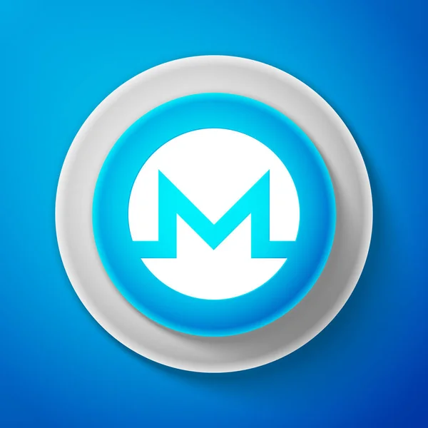 Moeda criptomoeda branca ícone Monero XMR isolado no fundo azul. Moeda digital. Símbolo Altcoin. Blockchain baseado em moeda criptomoeda segura. Botão azul do círculo. Ilustração vetorial — Vetor de Stock