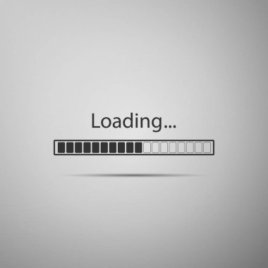 Gri arka plan üzerinde izole simgesi yükleniyor. İlerleme çubuğu simgesi. Düz tasarım. Vektör çizim