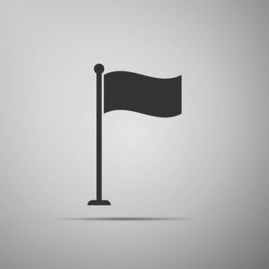 Gri arka plan üzerinde izole bayrak simgesi. Yer işareti sembolü. Düz tasarım. Vektör çizim