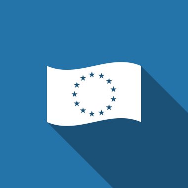 Avrupa Birliği'nin simgesi ile uzun gölge izole bayrağı. AB circle sembolü. AB bayrağı sallayarak. Düz tasarım. Vektör çizim