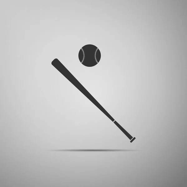 Baseballball und Schlägersymbol isoliert auf grauem Hintergrund. flache Bauweise. Vektorillustration — Stockvektor