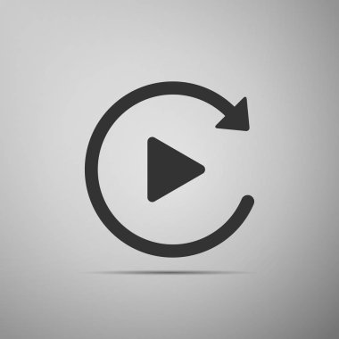 Video oynatma düğmesi gri arka plan üzerinde izole basit replay simgesi gibi. Düz tasarım. Vektör çizim