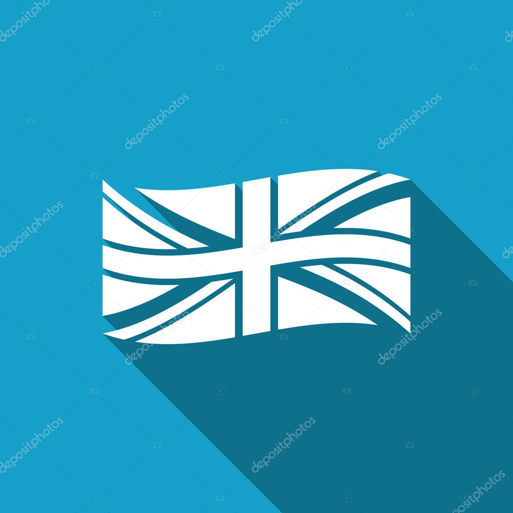 Flag of Great Britain icon isolated with long shadow. UK flag sign. Official United Kingdom flag sign. British symbol. Flat design. Vector Illustration