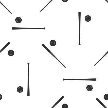 Beyzbol topu ve yarasa simgesi Dikişsiz desen beyaz arka plan üzerinde. Düz tasarım. Vektör çizim